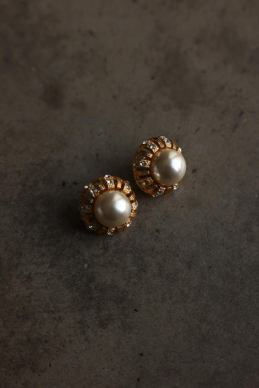Gold-Tone Faux Pearl Sunburst Pierced Earrings