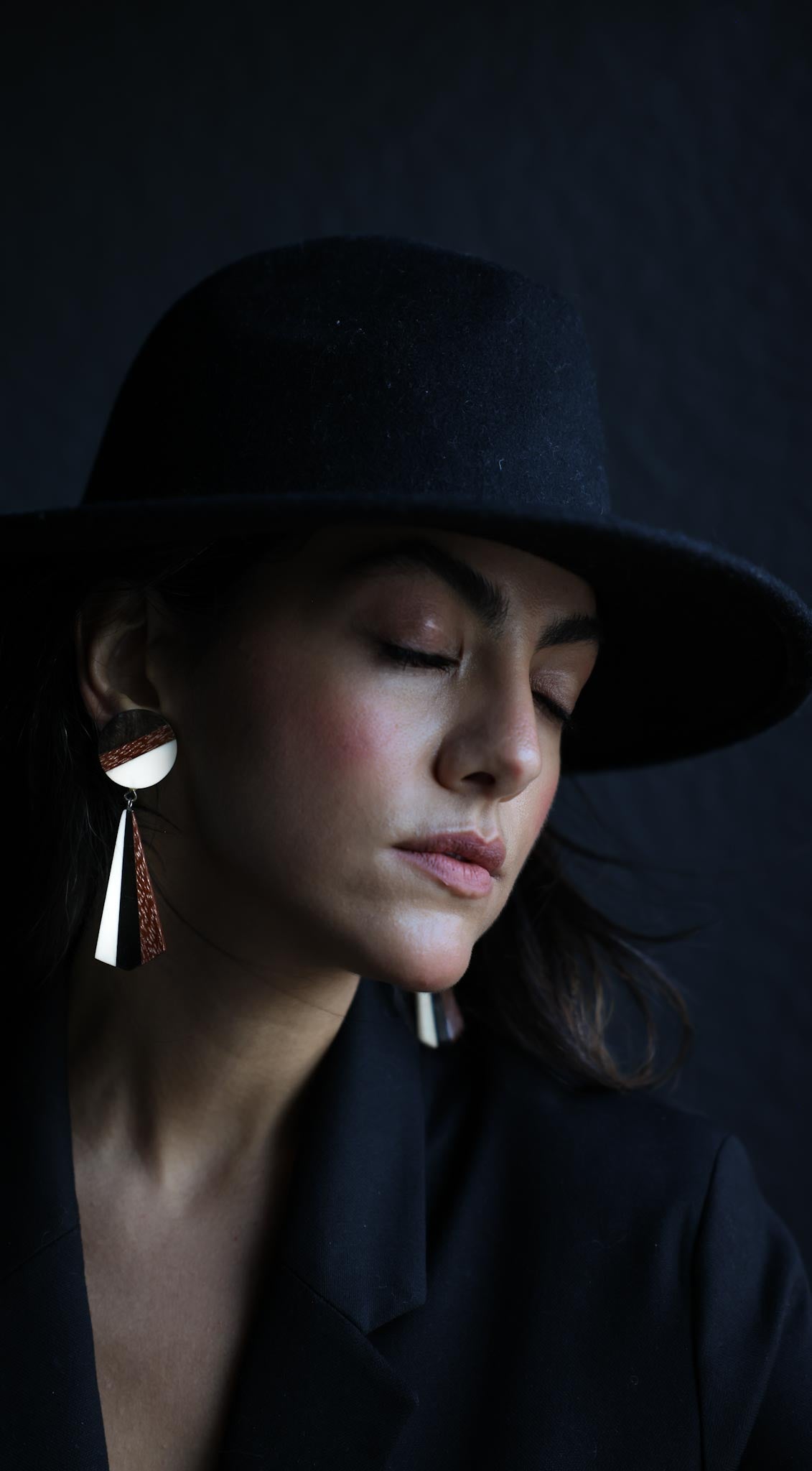 Ebony Ivory Triangle  Earrings|Vintage Baazaar 