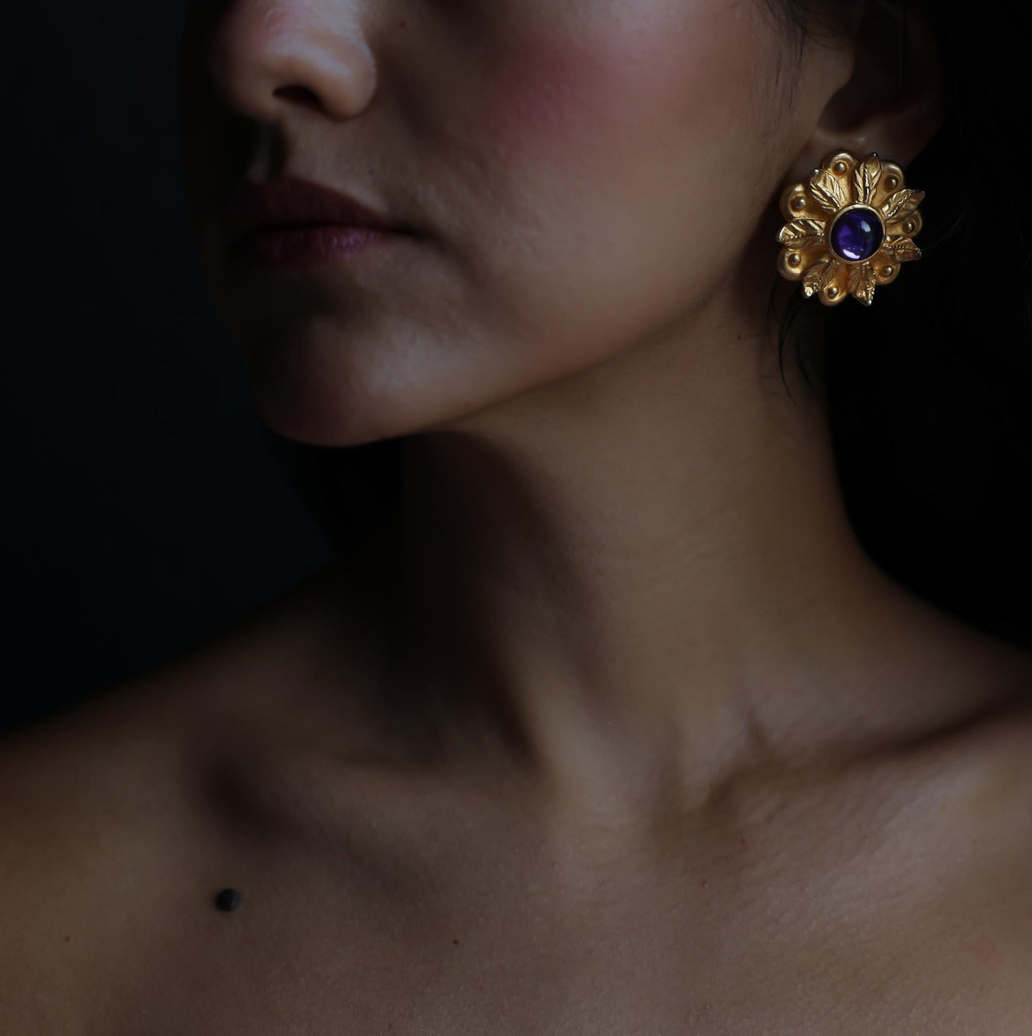 Golden Amethyst Blossom Earrings|Vintage Baazaar 