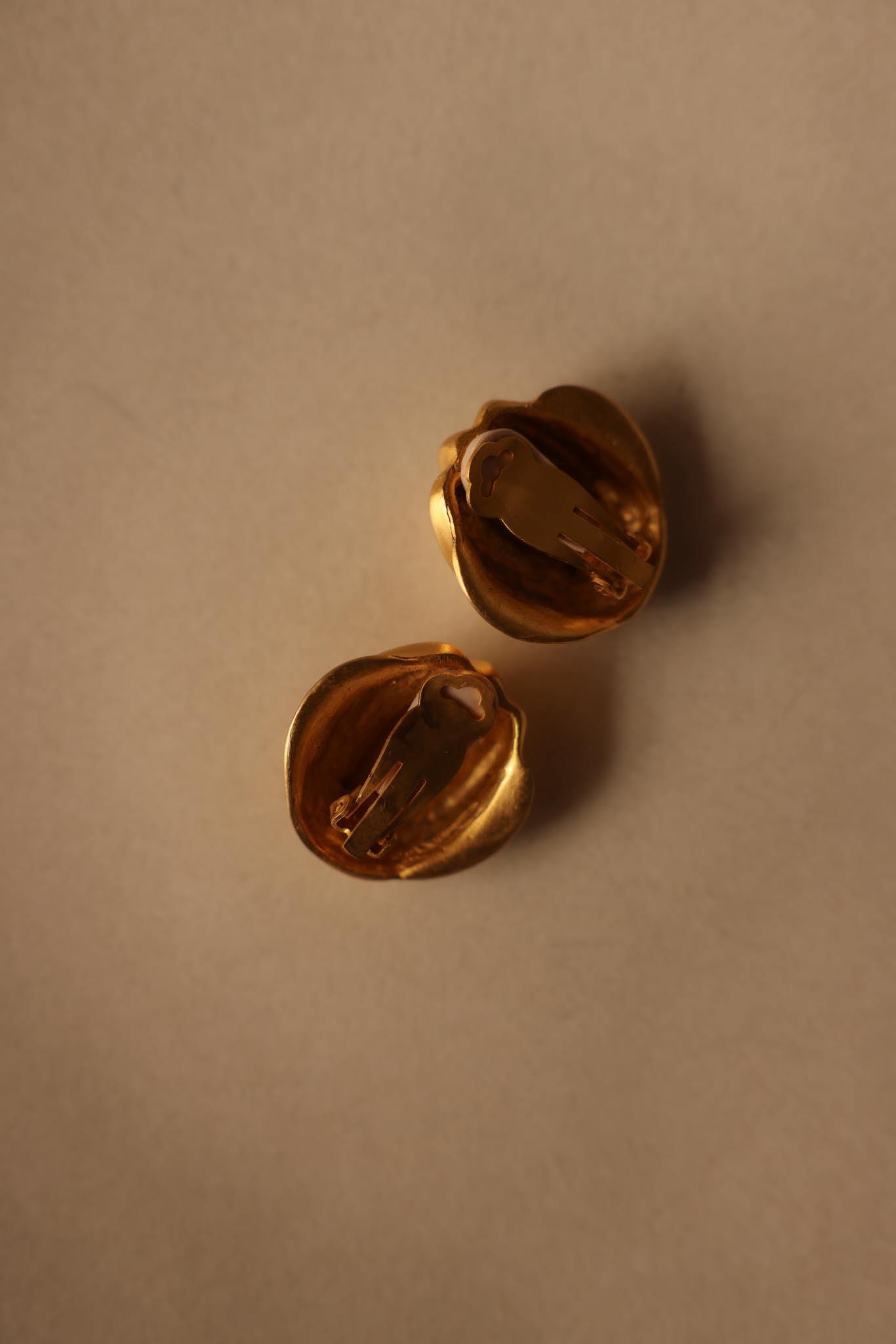 1980's Oversized Chunky Matte Gold Clip-On Earrings by Clara Studio