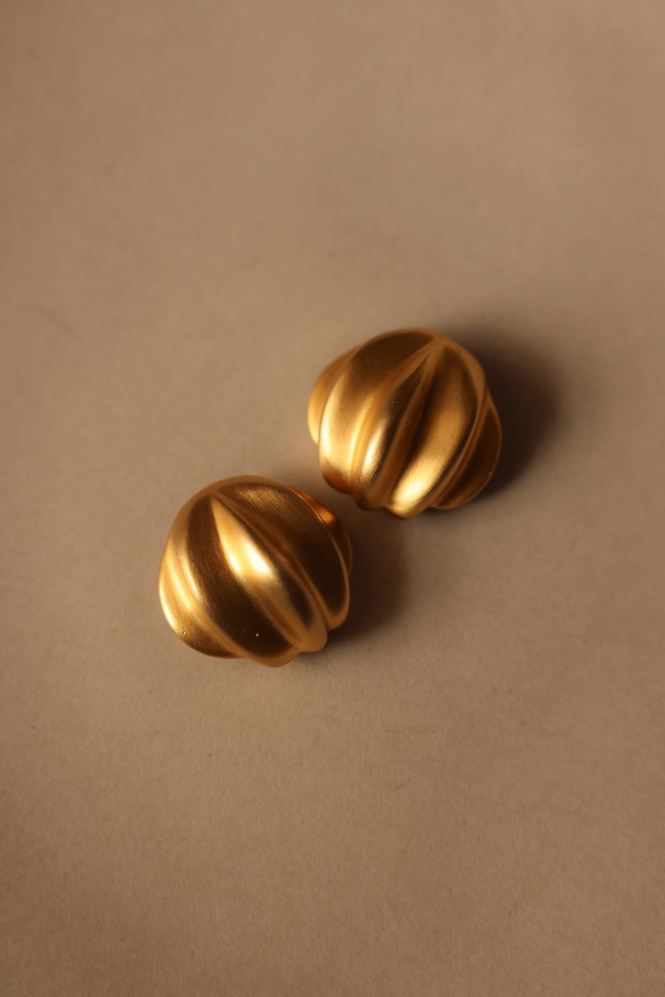 1980's Oversized Chunky Matte Gold Clip-On Earrings by Clara Studio