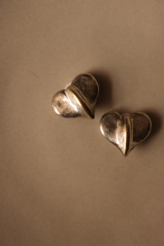 Heart-Shaped Silver-Plated Clip-On Earrings with Gold-Tone Center