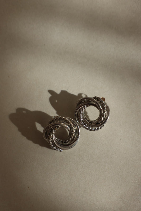 Silver-Tone Braided Circle Pierced Earrings