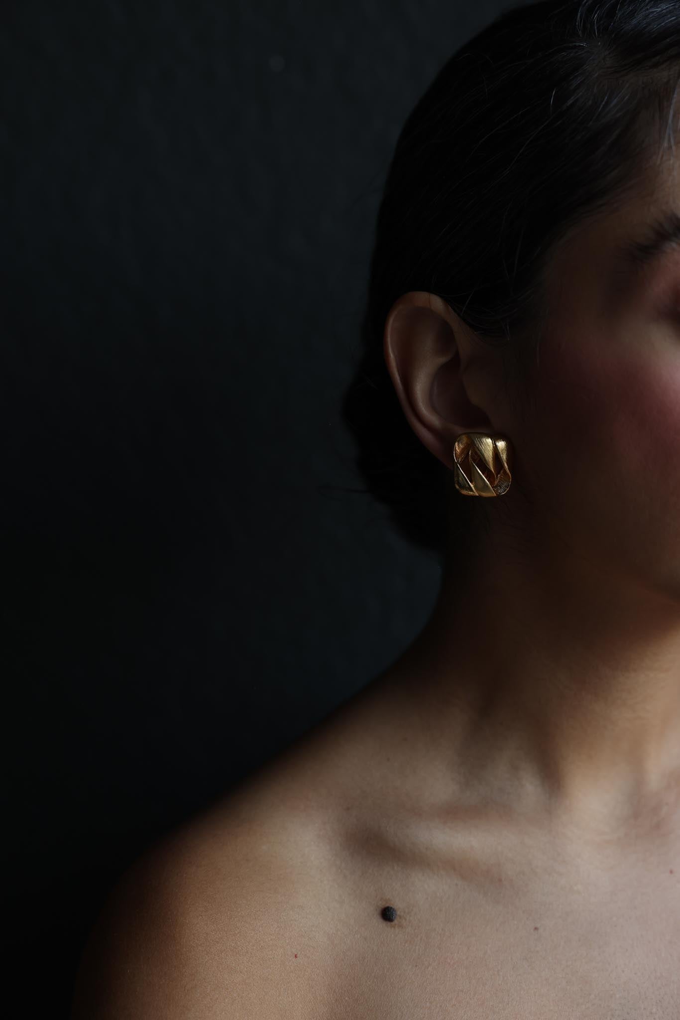 Gold-Tone Textured Ribbon Clip-On Earrings