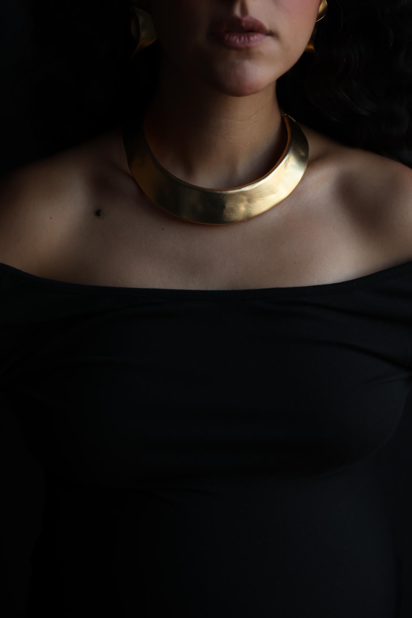 Les Bernard Matte Gold-Tone Hinged Collar Necklace