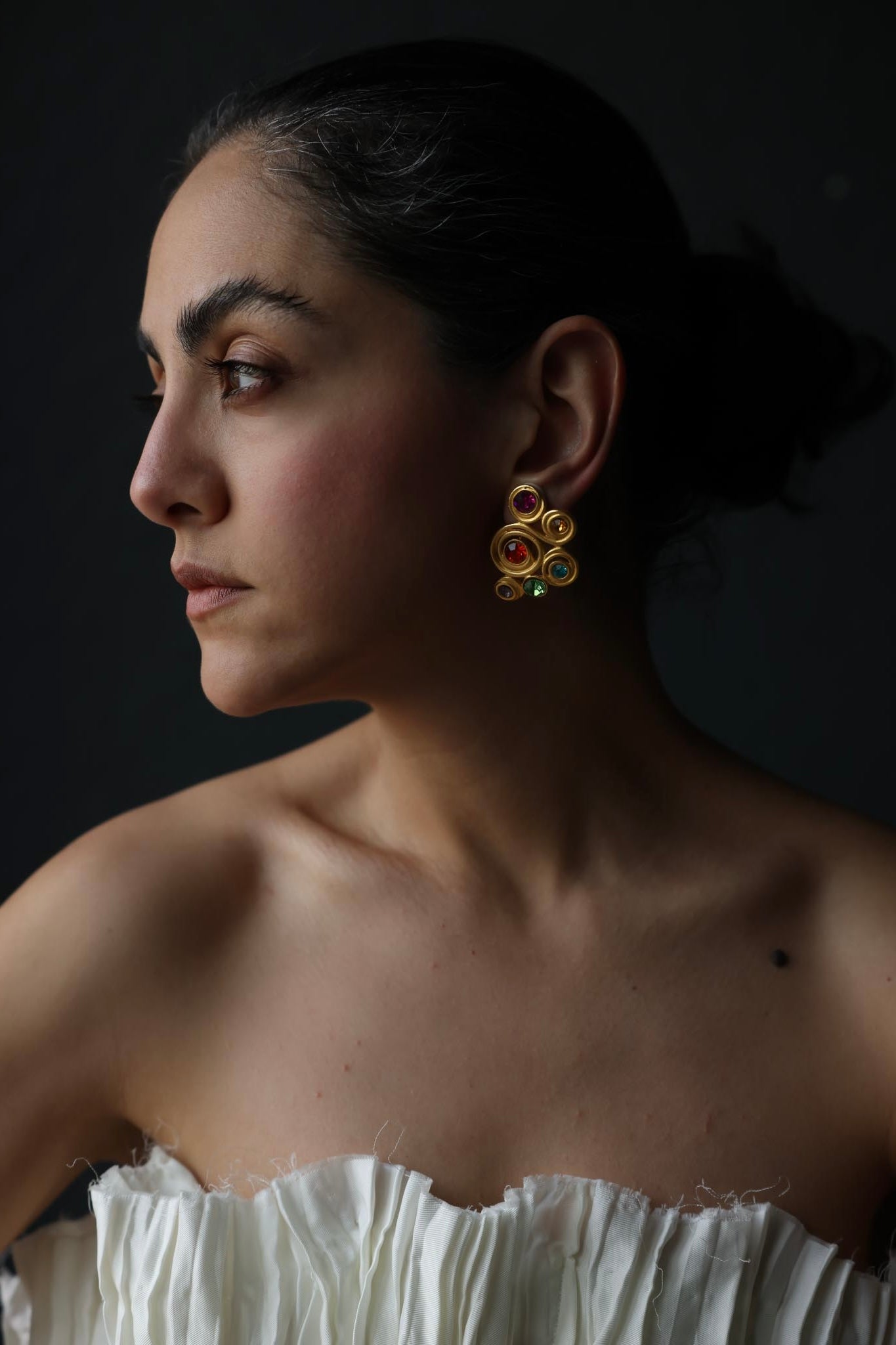 Matte Gold Multicolor Rhinestone Clip-On Earrings