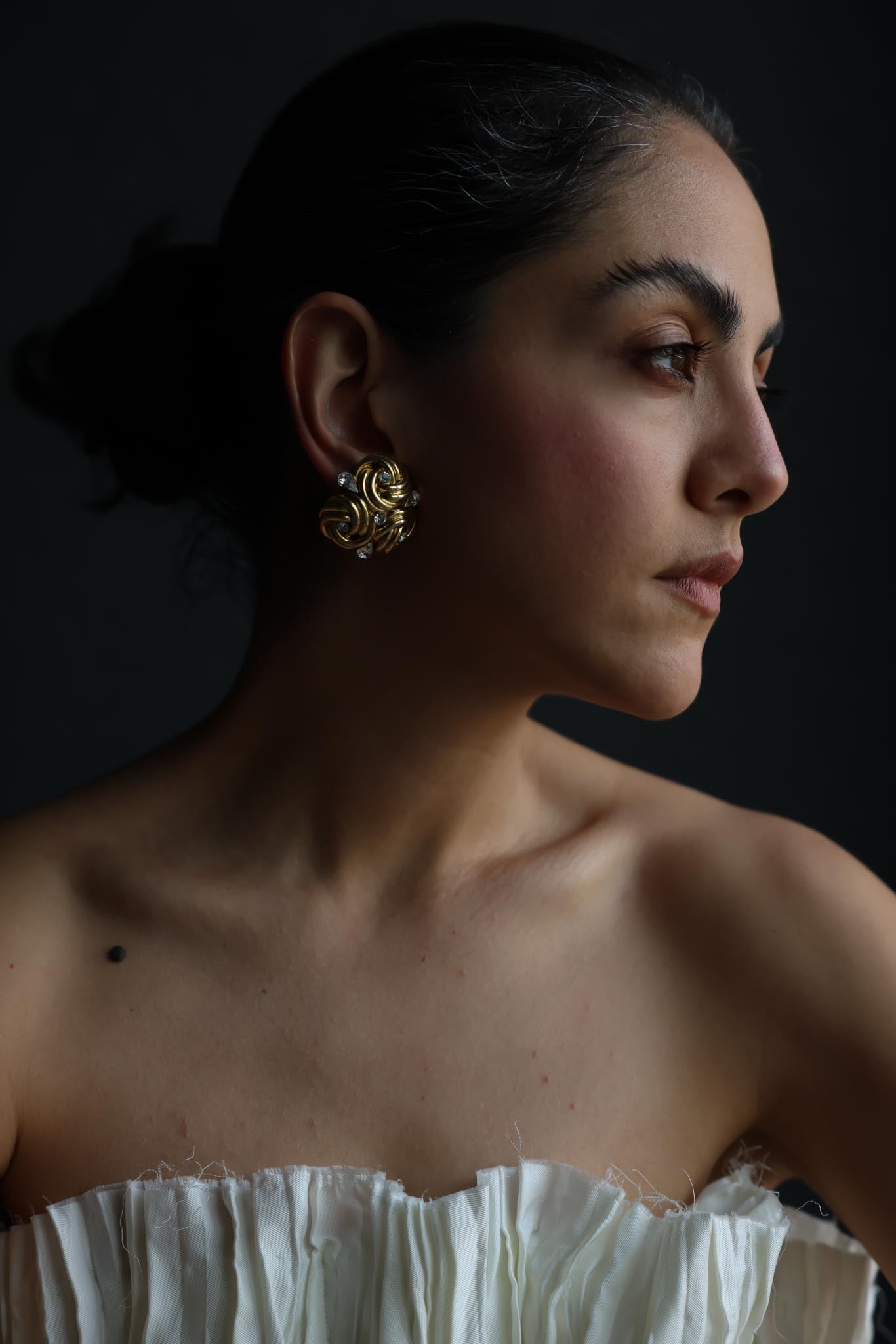Oversized Knot Gold-Tone Clip-On Earrings with Clear Rhinestones