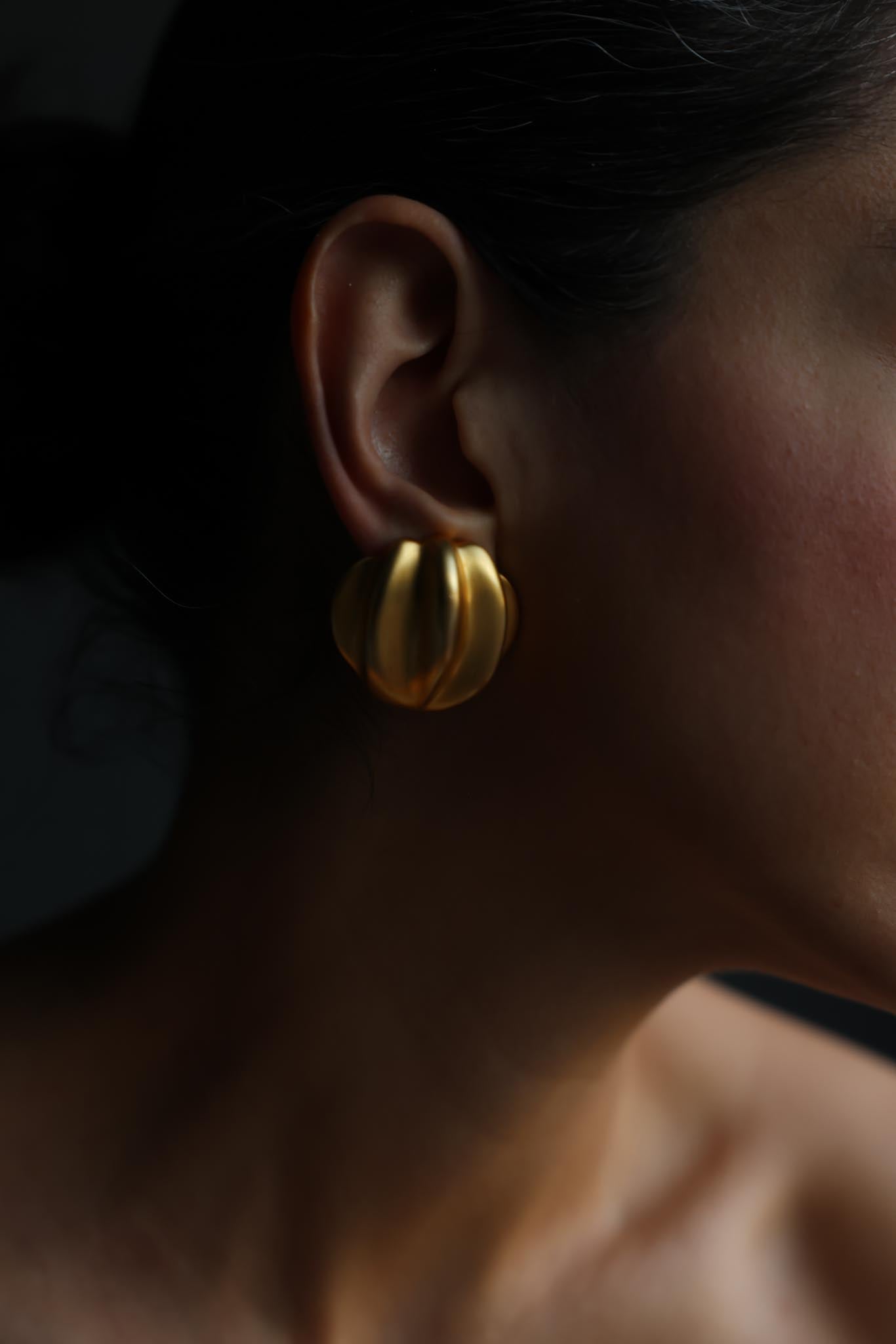 1980's Oversized Chunky Matte Gold Clip-On Earrings by Clara Studio