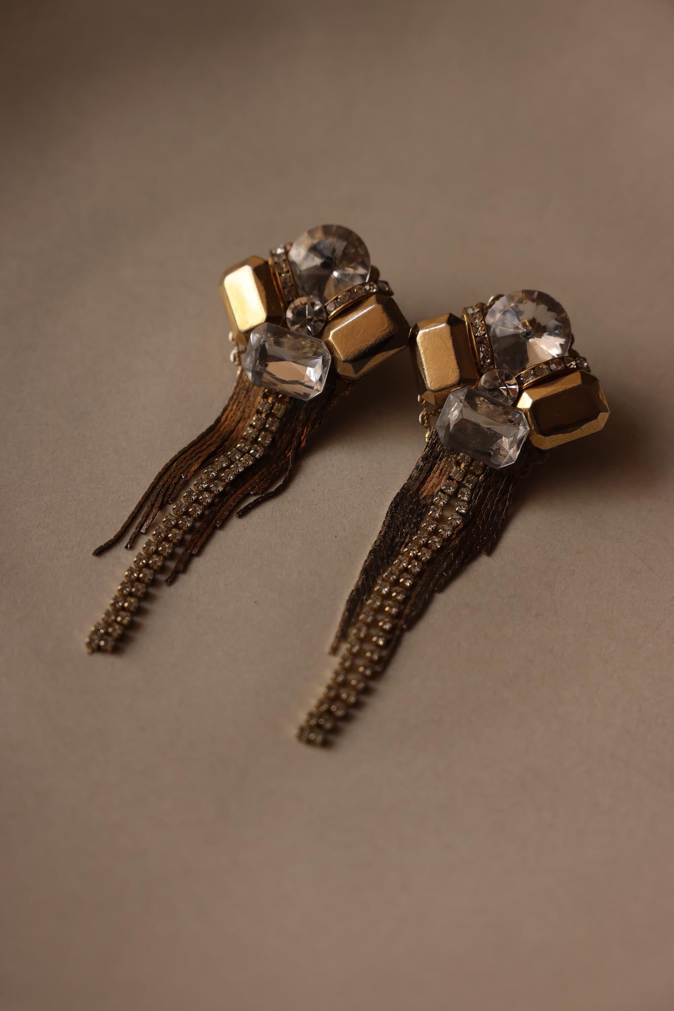 Crystal Cascade Clip-On Earrings with Rhinestone Fringe|Vintage Baazaar 