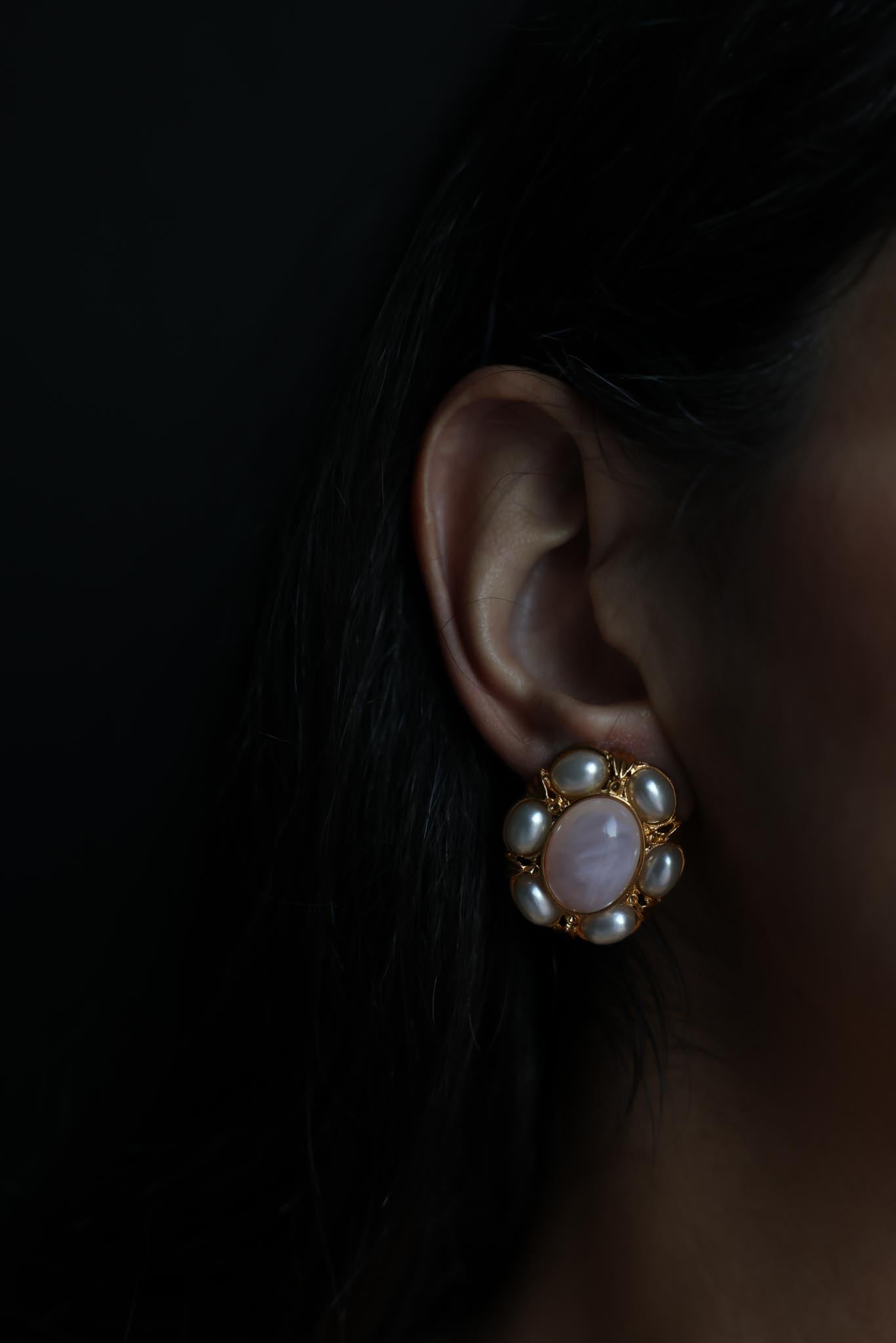 Gold-Tone Pink and Pearl Cluster Earrings