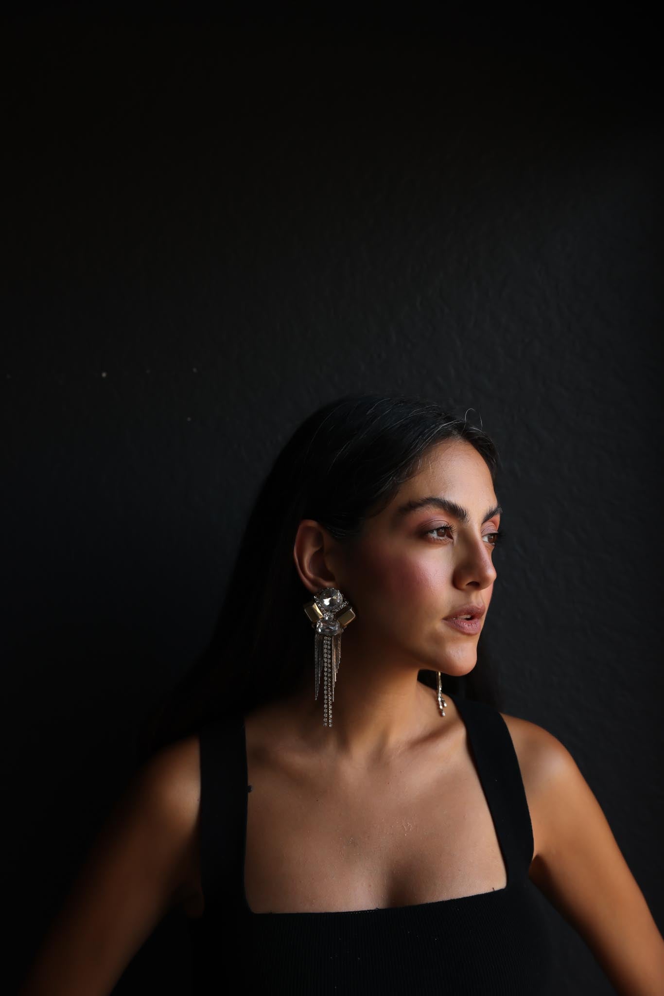 Crystal Cascade Clip-On Earrings with Rhinestone Fringe|Vintage Baazaar 