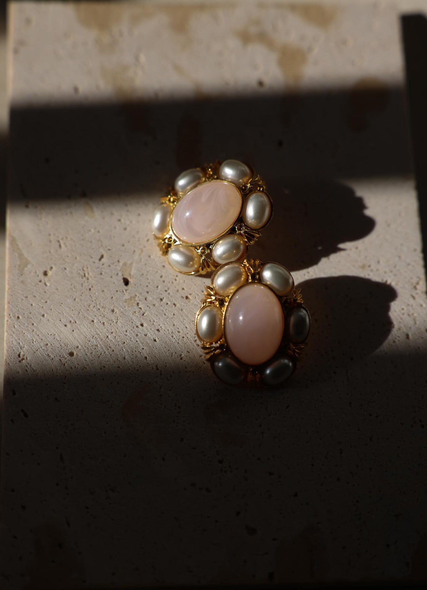 Gold-Tone Pink and Pearl Cluster Earrings