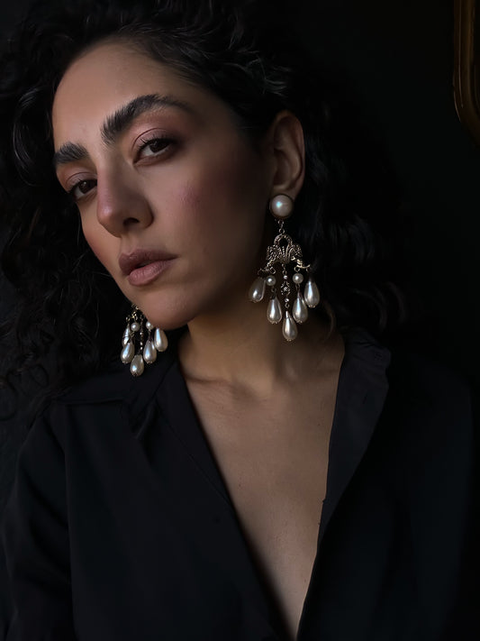 Baroque Pearl Chandlier Earrings|Vintage Baazaar 