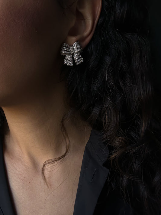Rhinestones Bow Earrings|Vintage Baazaar 