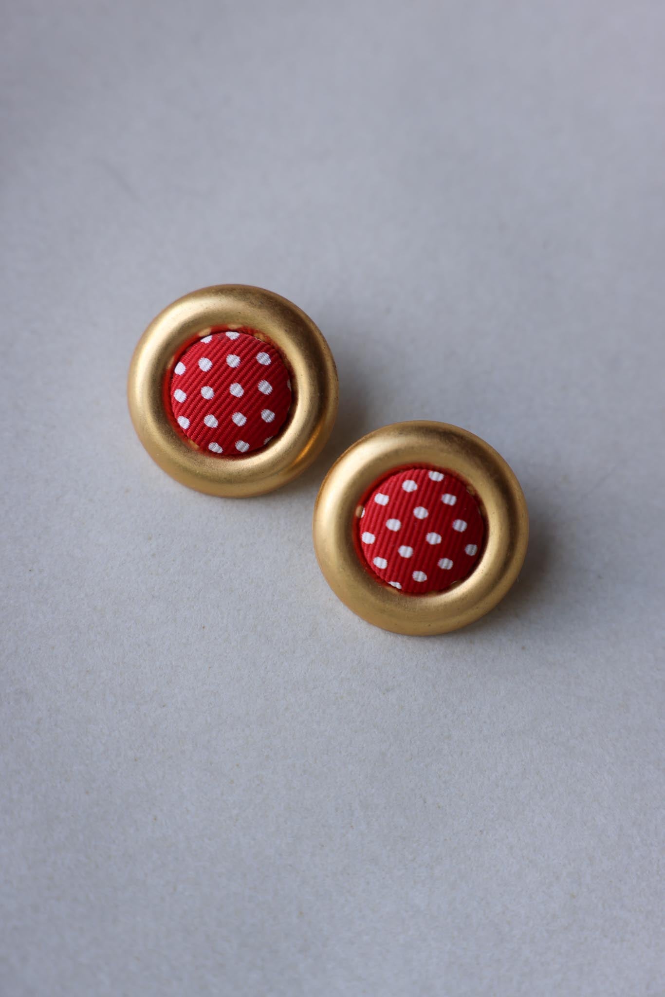 Red Polka Dot Fabric Disc Earrings