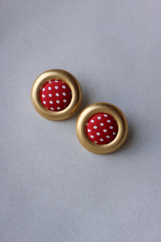 Red Polka Dot Fabric Disc Earrings