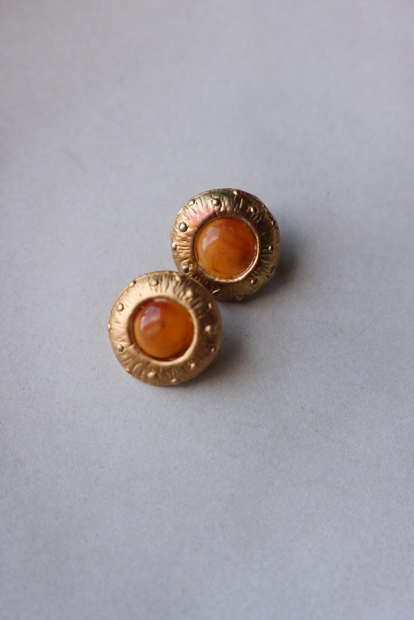 Golden Amber Disc Clip-On Earrings