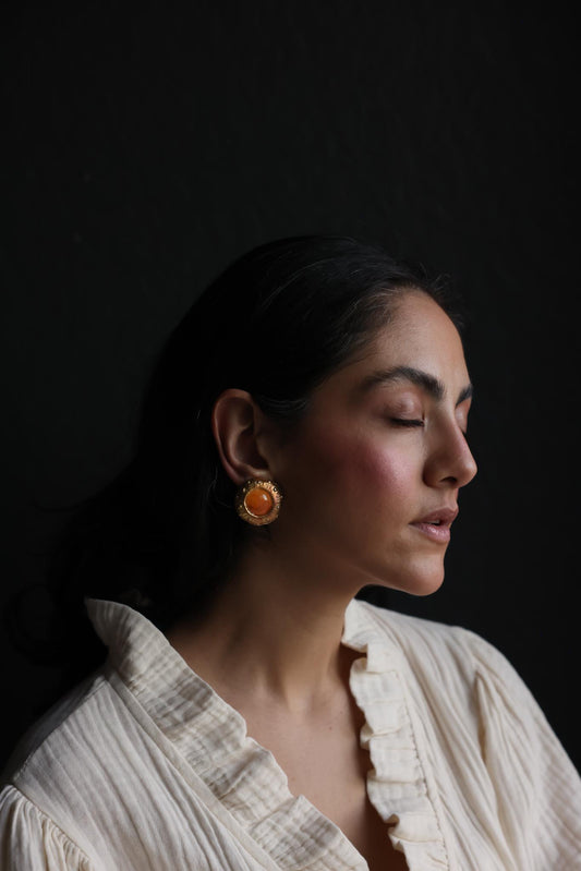 Golden Amber Disc Clip-On Earrings