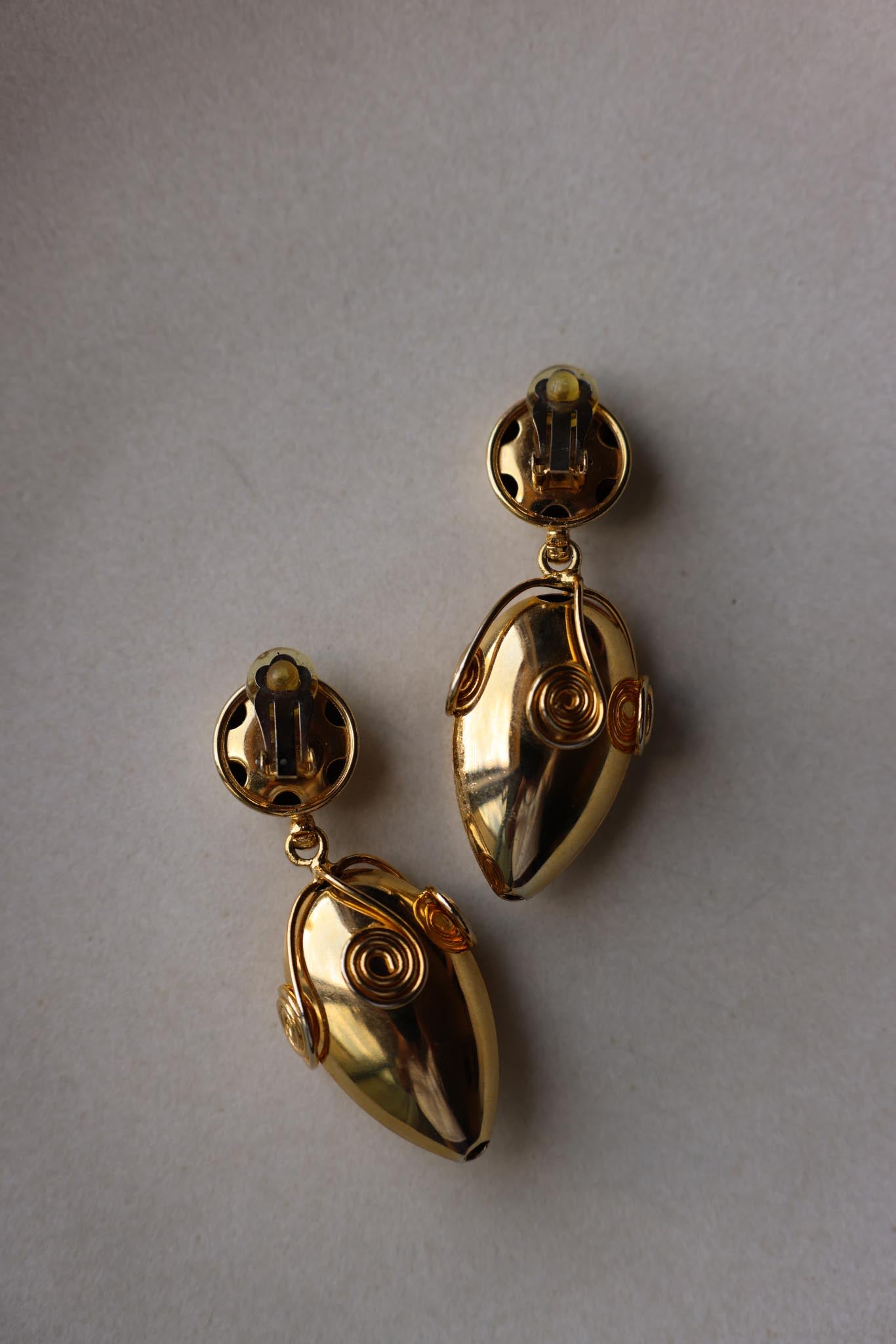 Golden Spiral Drop Clip-On Earrings