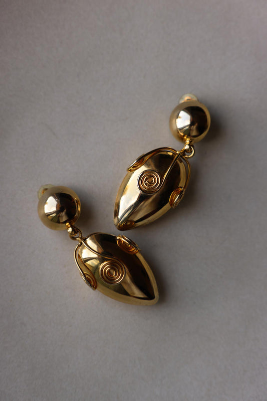 Golden Spiral Drop Clip-On Earrings