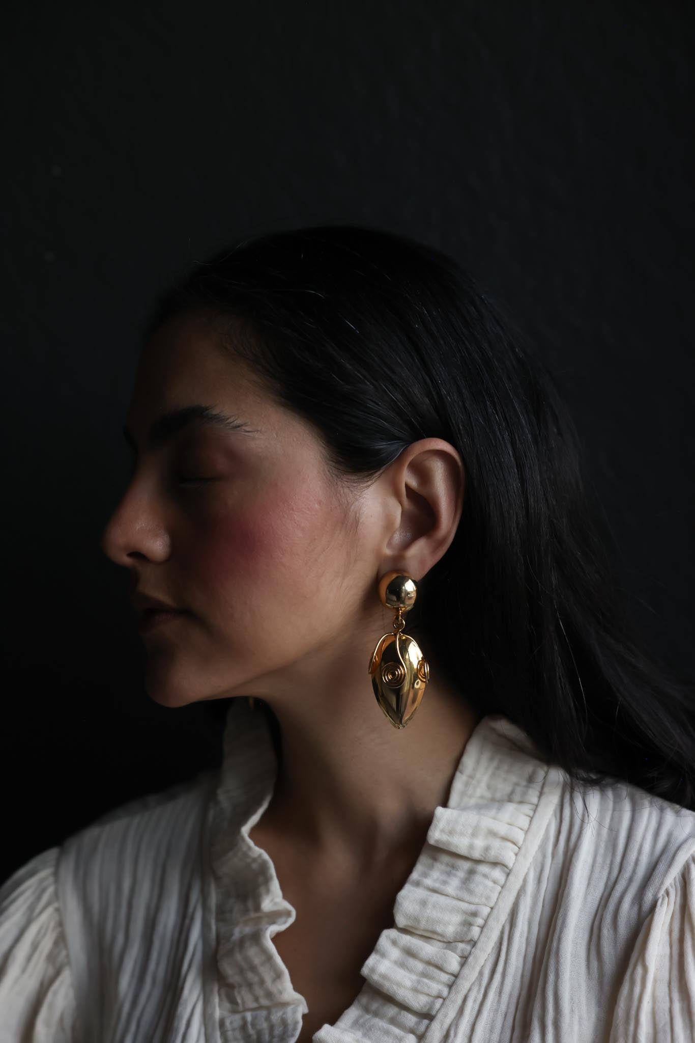 Golden Spiral Drop Clip-On Earrings