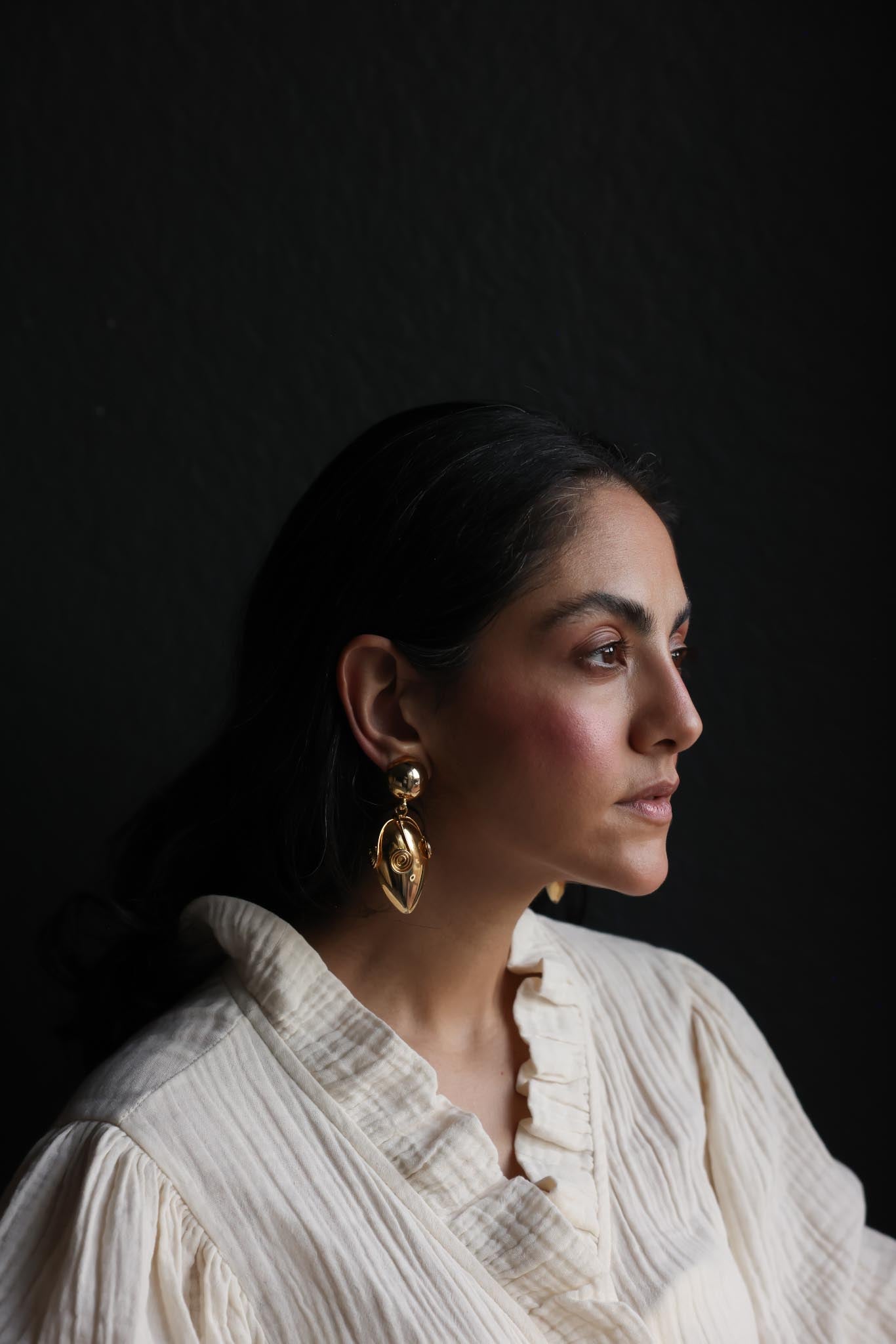 Golden Spiral Drop Clip-On Earrings