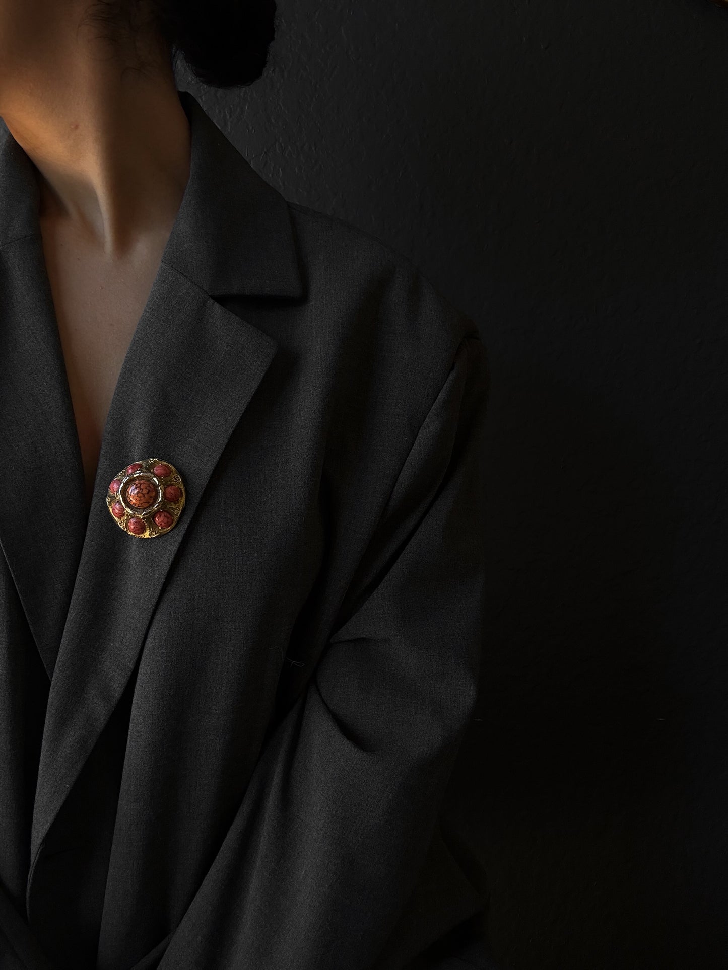 Gold-Toned Brooch with Coral Accents|Vintage Baazaar 