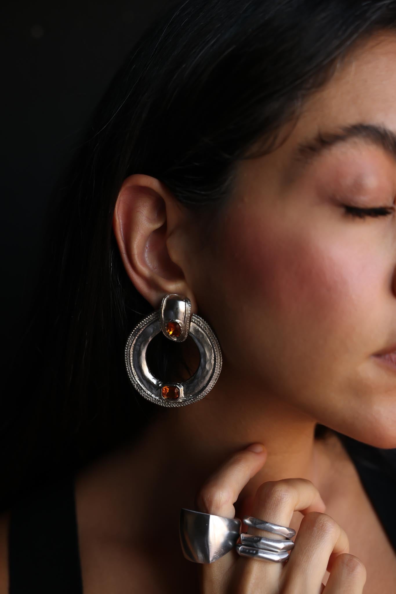Orbit Amber  Clip-On Earrings|Vintage Baazaar 