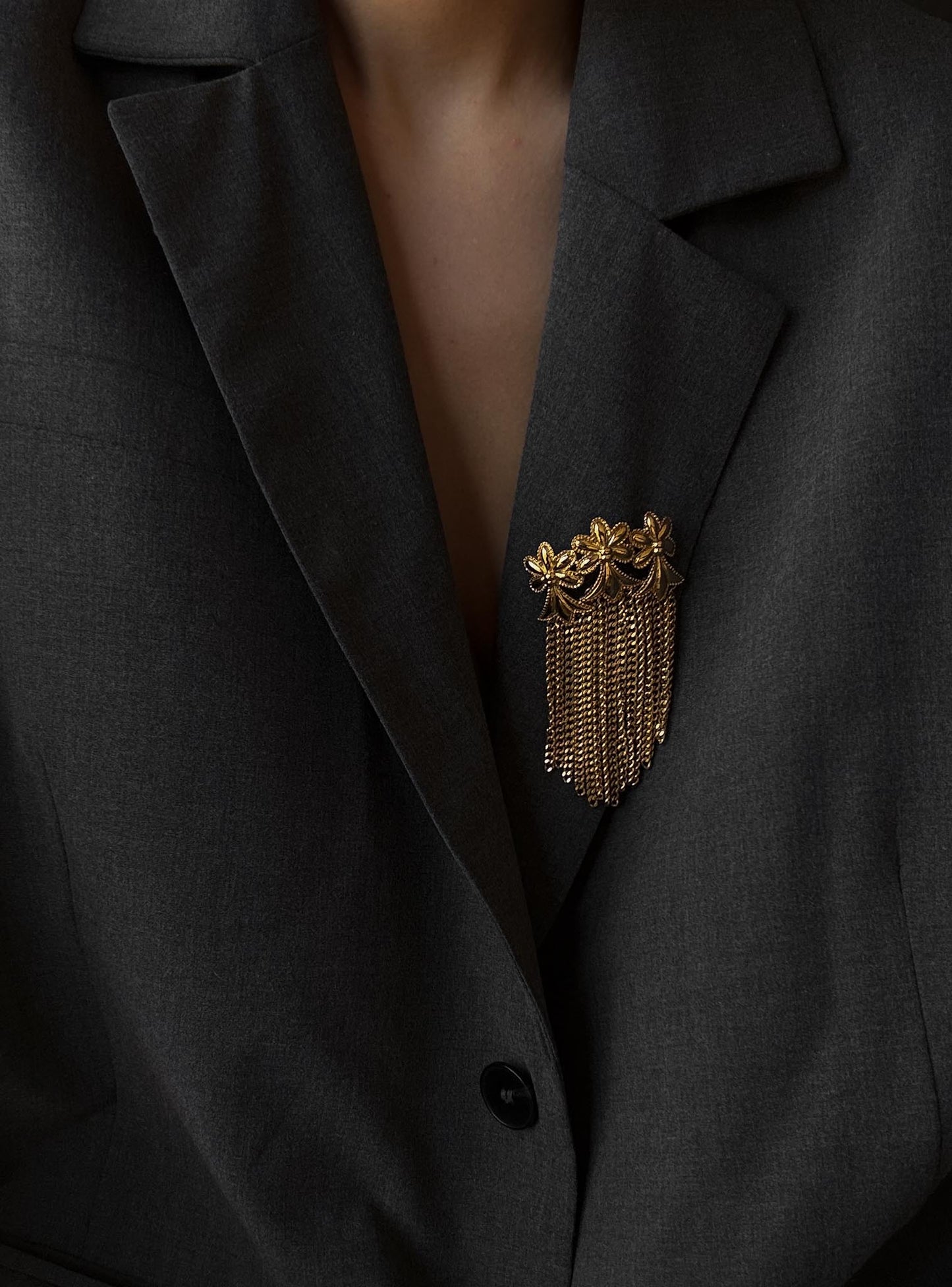 MONET Gold-Tone Brooch with Chain Tassels|Vintage Baazaar 