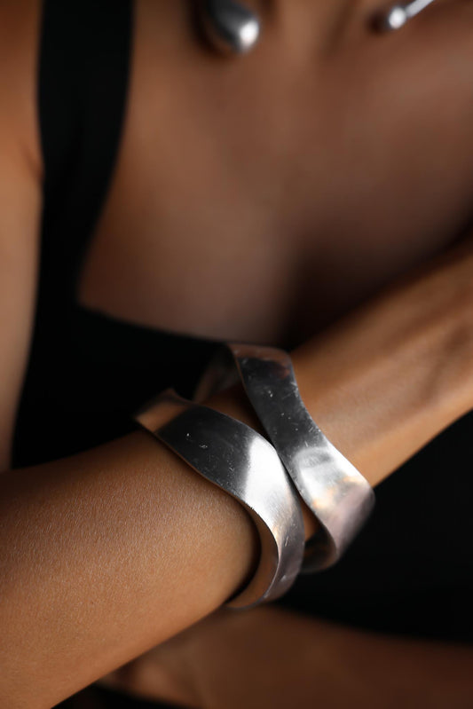 Silver Wave Aluminum Bangles - Set of Two (Non-Vintage)|Vintage Baazaar 