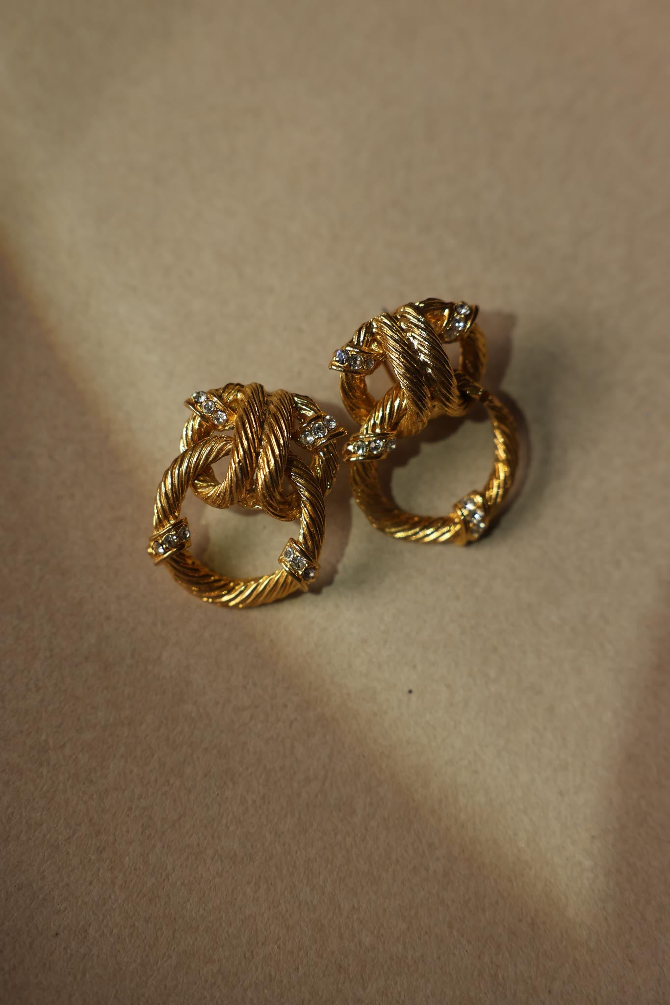 Gold-Tone Rope Knot Earrings with Rhinestone Accents