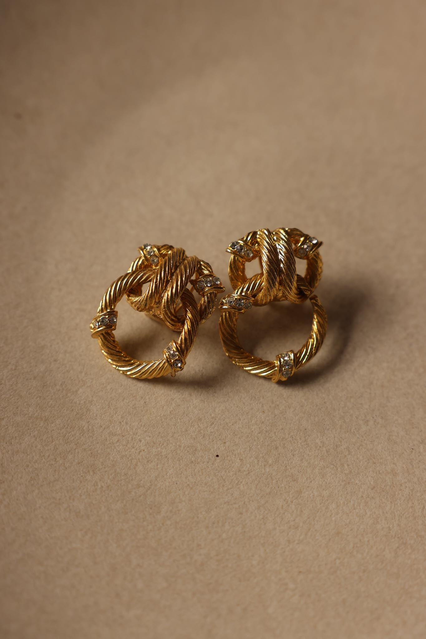 Gold-Tone Rope Knot Earrings with Rhinestone Accents