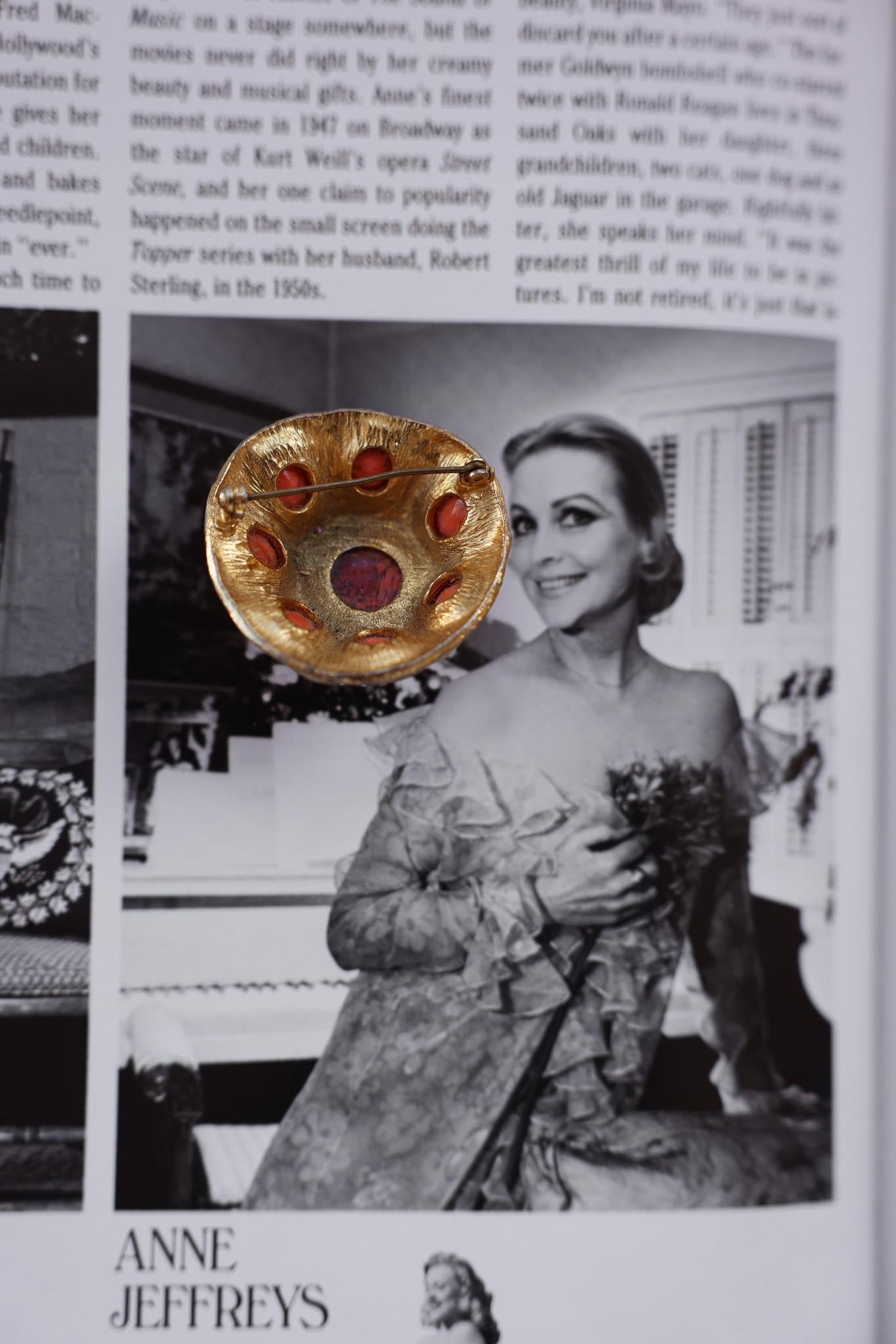Gold-Toned Brooch with Coral Accents|Vintage Baazaar 
