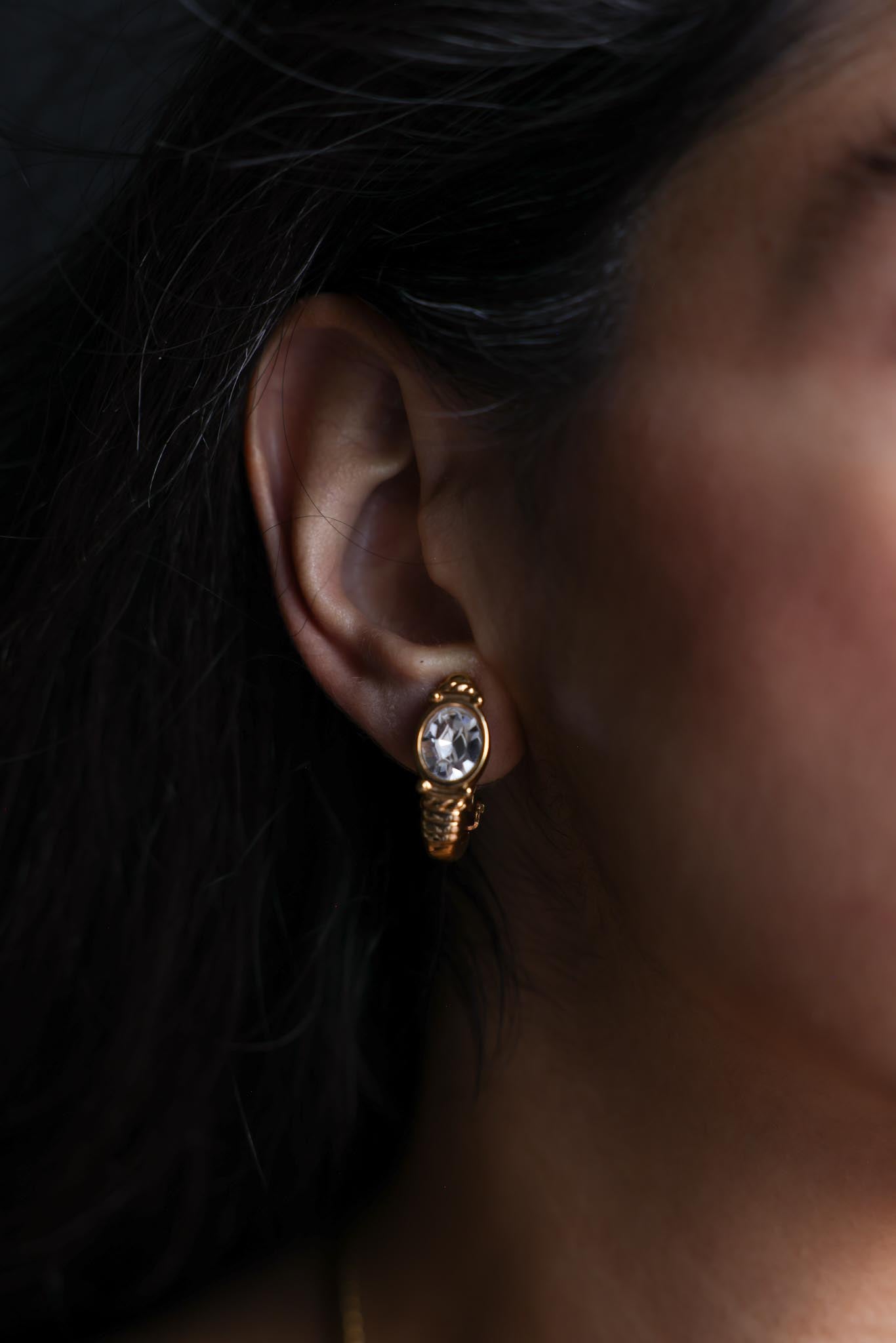 Gold-Tone Clip-On Earrings with Clear Rhinestones