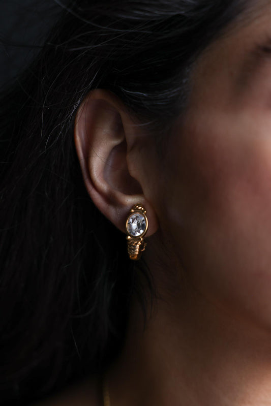 Gold-Tone Clip-On Earrings with Clear Rhinestones