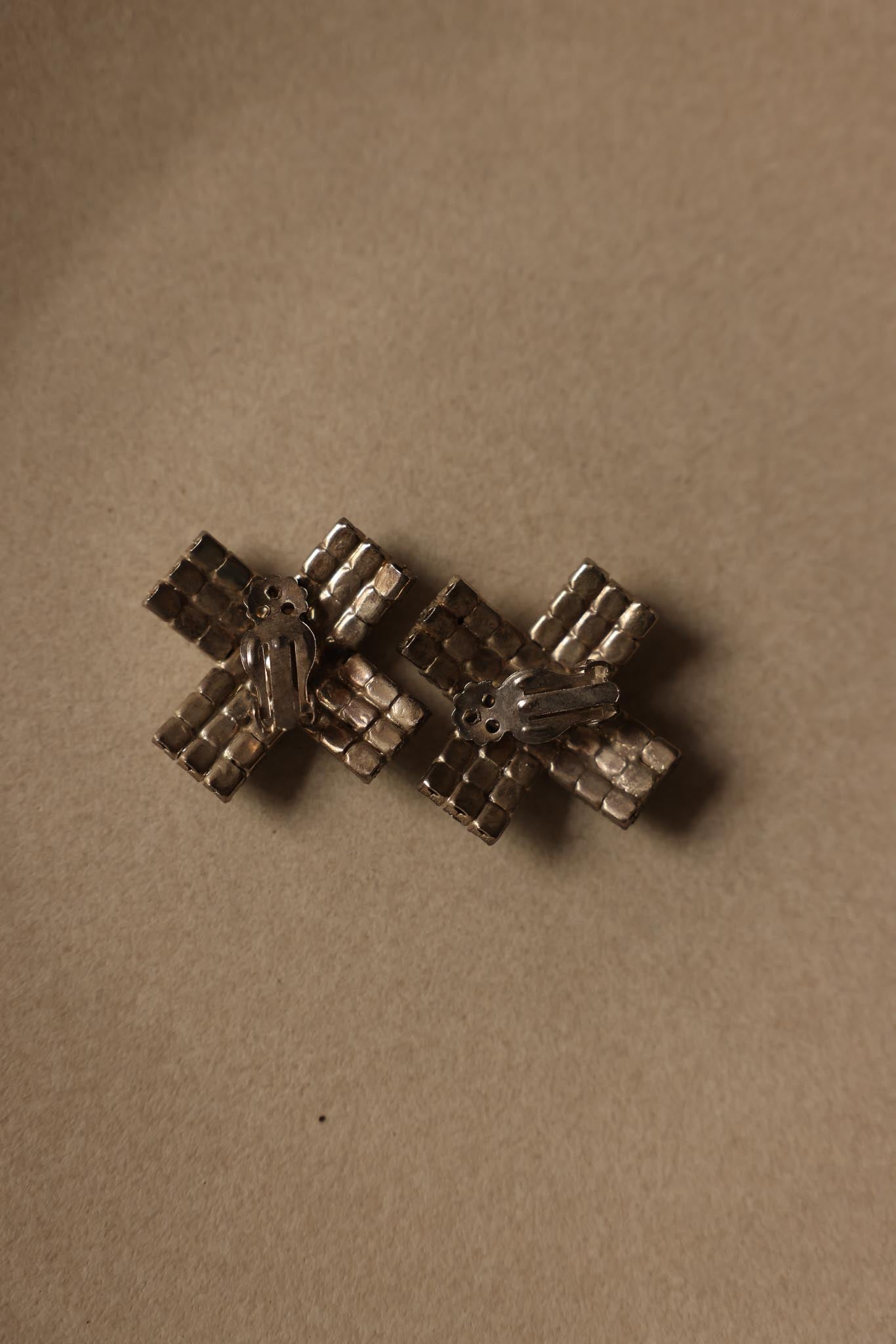 Silver Rhinestone Cross Clip-On Earrings