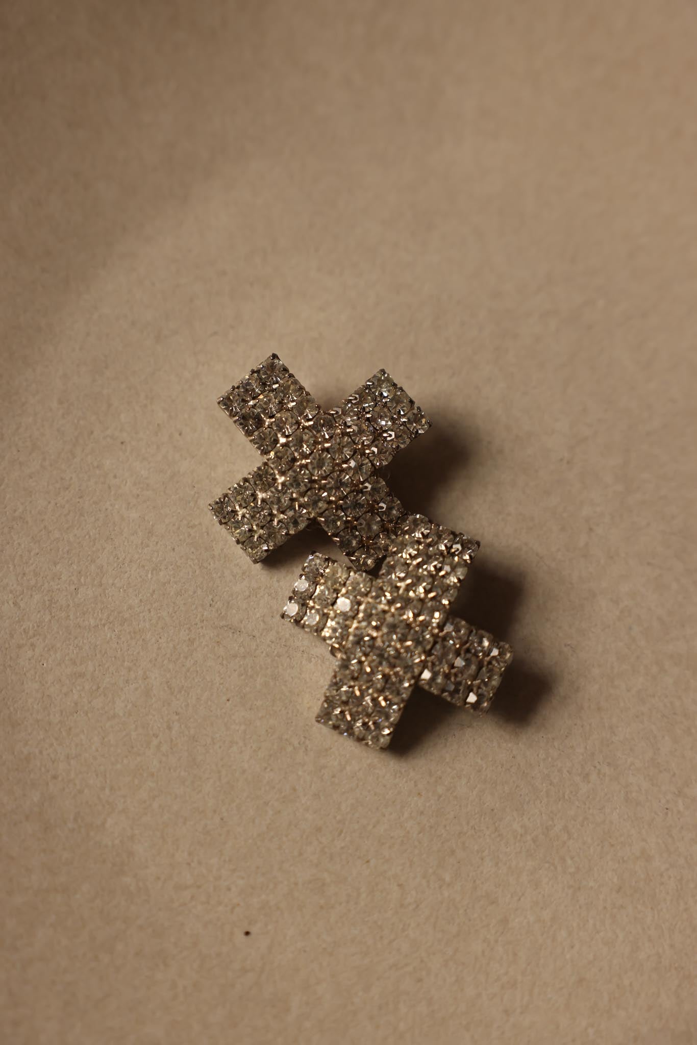 Silver Rhinestone Cross Clip-On Earrings