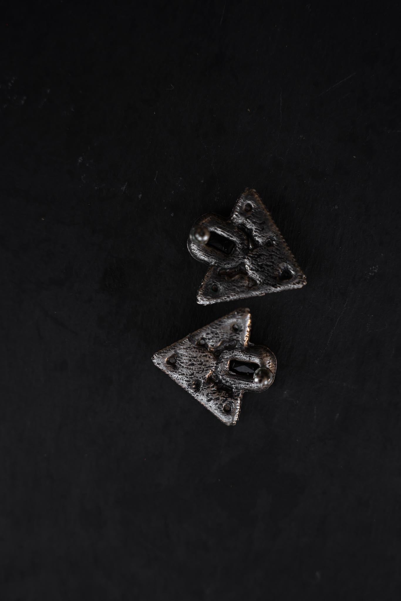 Silver-Tone Black accent and Faux Pearl Triangle Earrings|Vintage Baazaar 