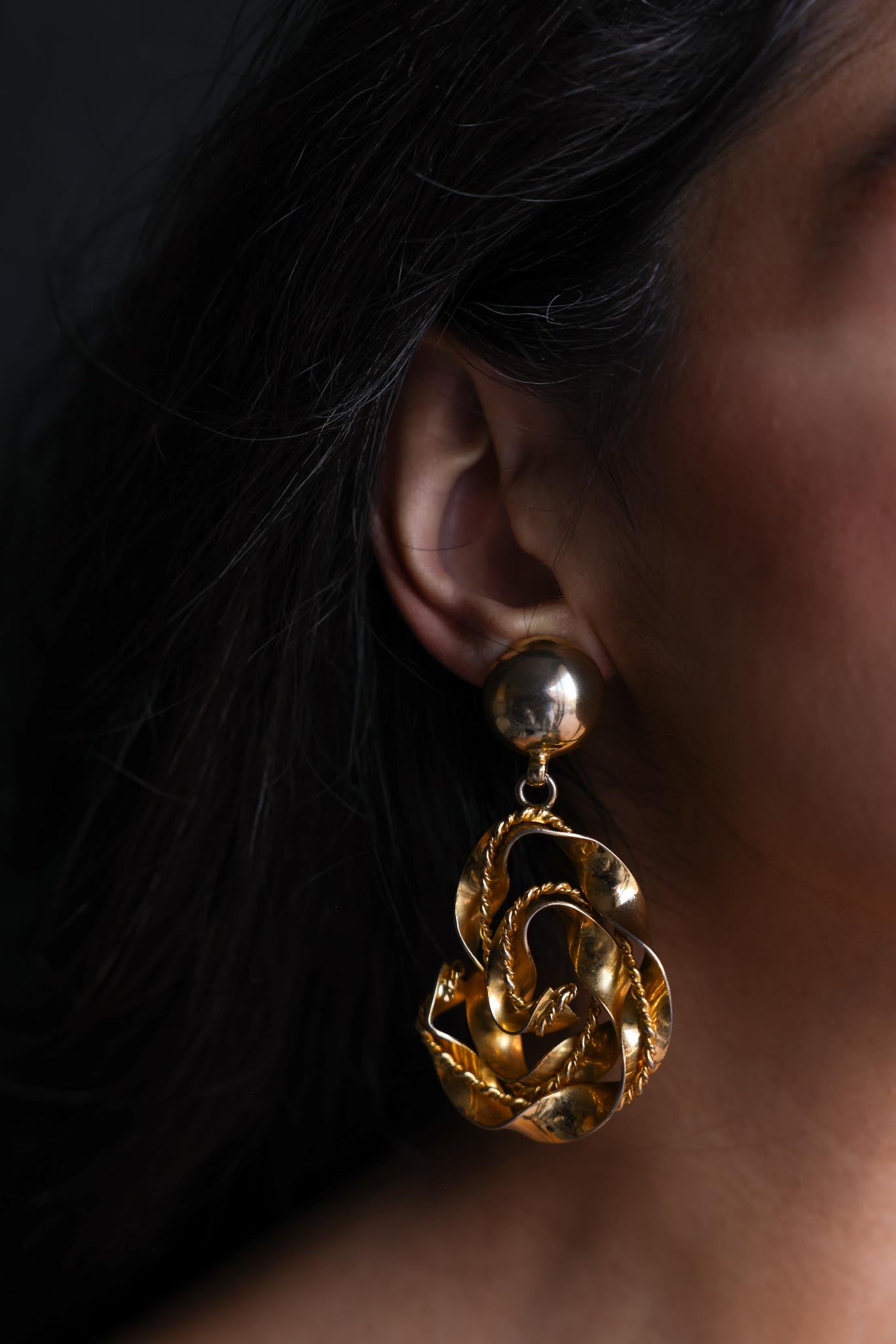 Sculpted Gold Drop Clip-On Earrings