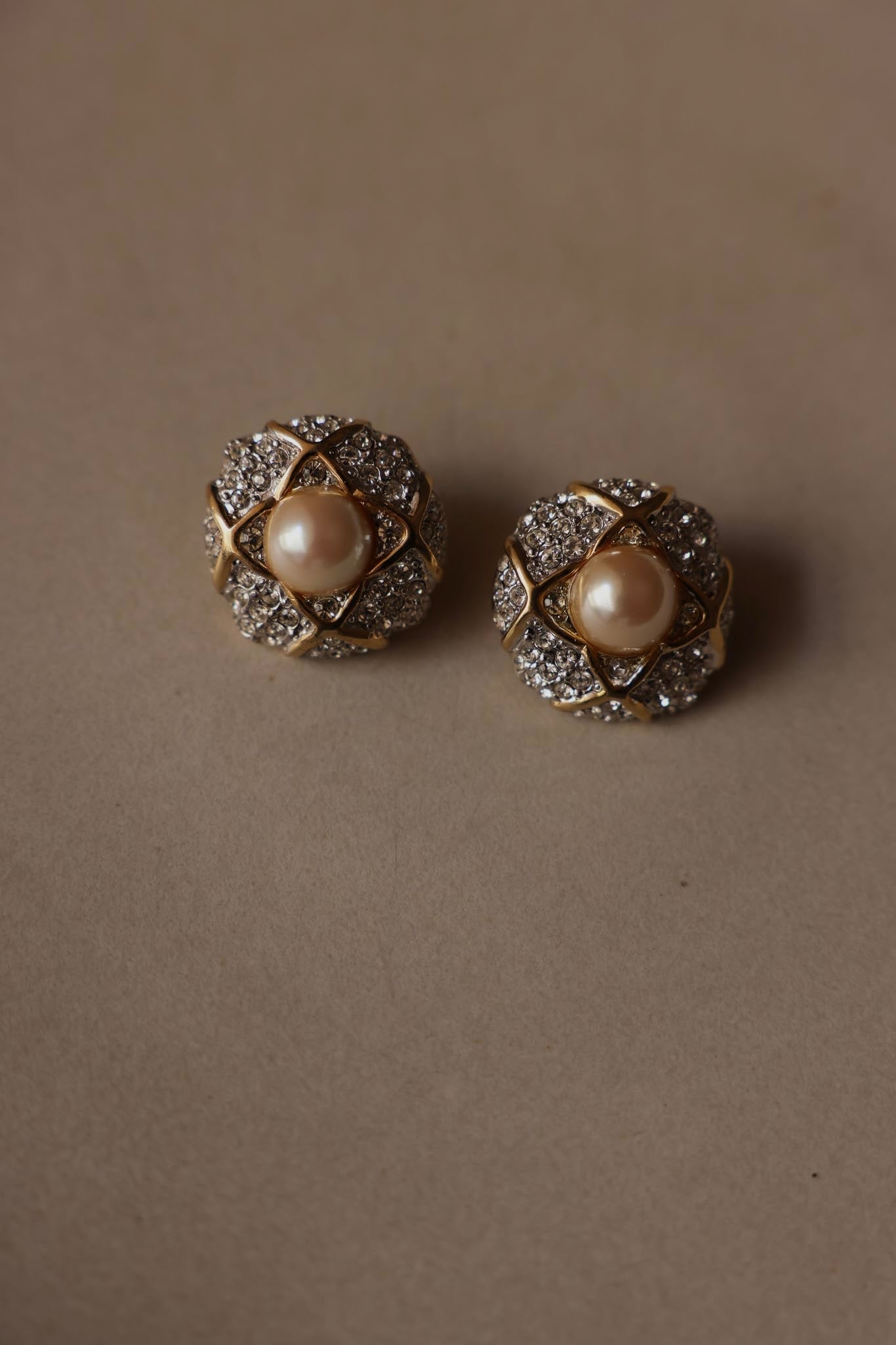 Nordstrom Gold-Toned Clip-On Earrings with Rhinestones and Faux Pearl|Vintage Baazaar 