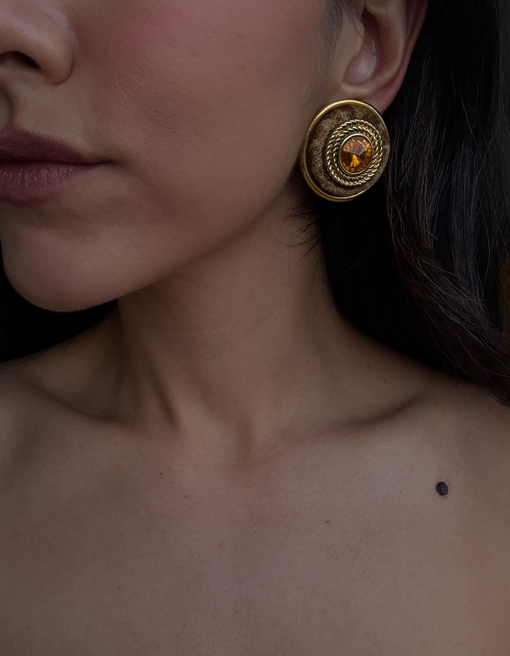 Golden Radiance Clip-On Earrings|Vintage Baazaar 