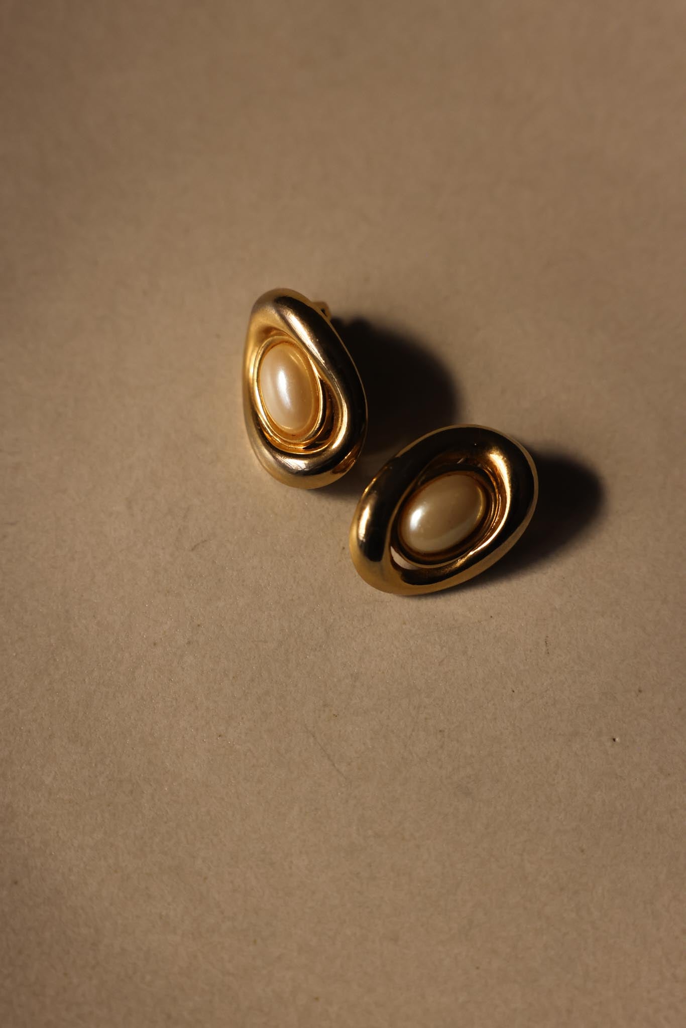 Gold Oval Faux Pearl Clip-On Earrings