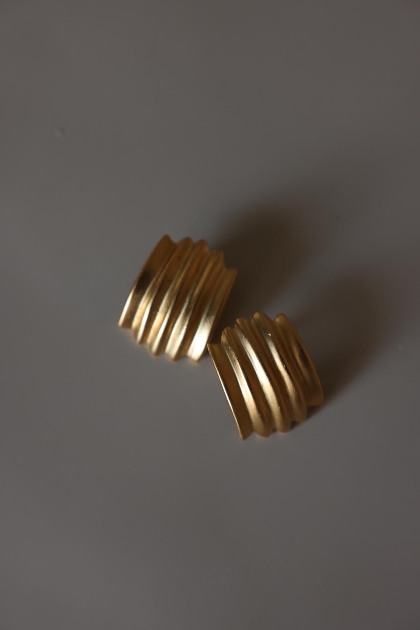 Matte Gold Ribbed Clip-On Earrings
