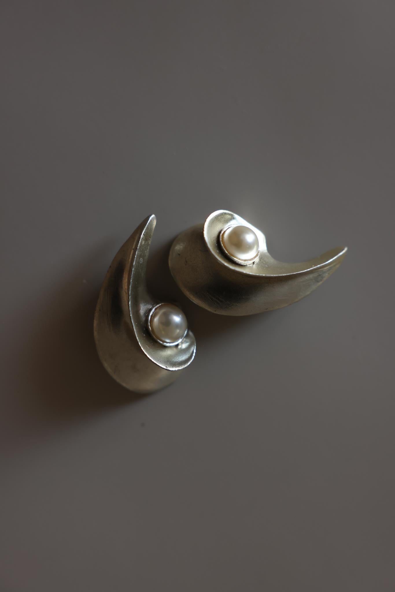 Silvertone Faux Pearl Swirl Clip-On Earrings