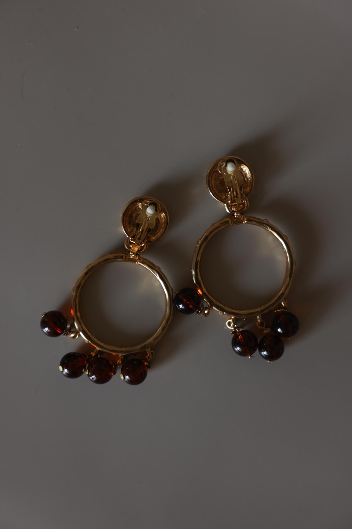 1980s Amber Bead Hoop Clip-On Earrings
