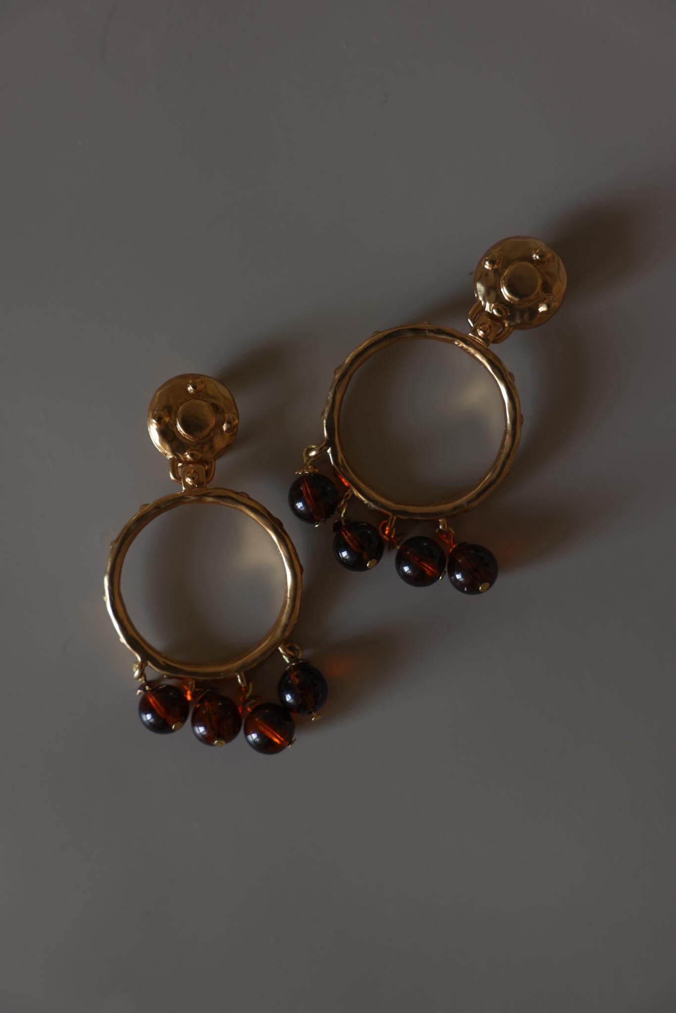 1980s Amber Bead Hoop Clip-On Earrings