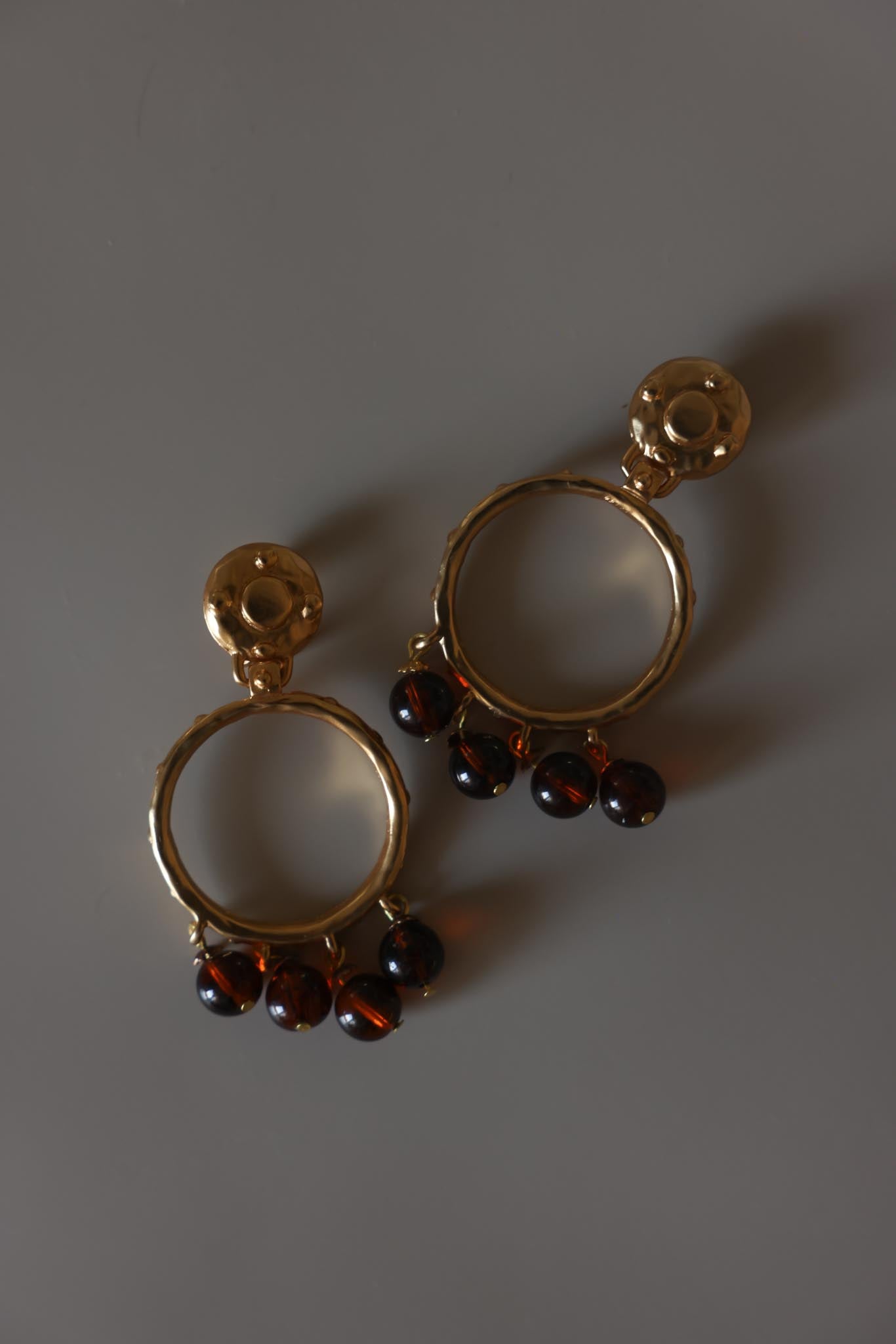 1980s Amber Bead Hoop Clip-On Earrings