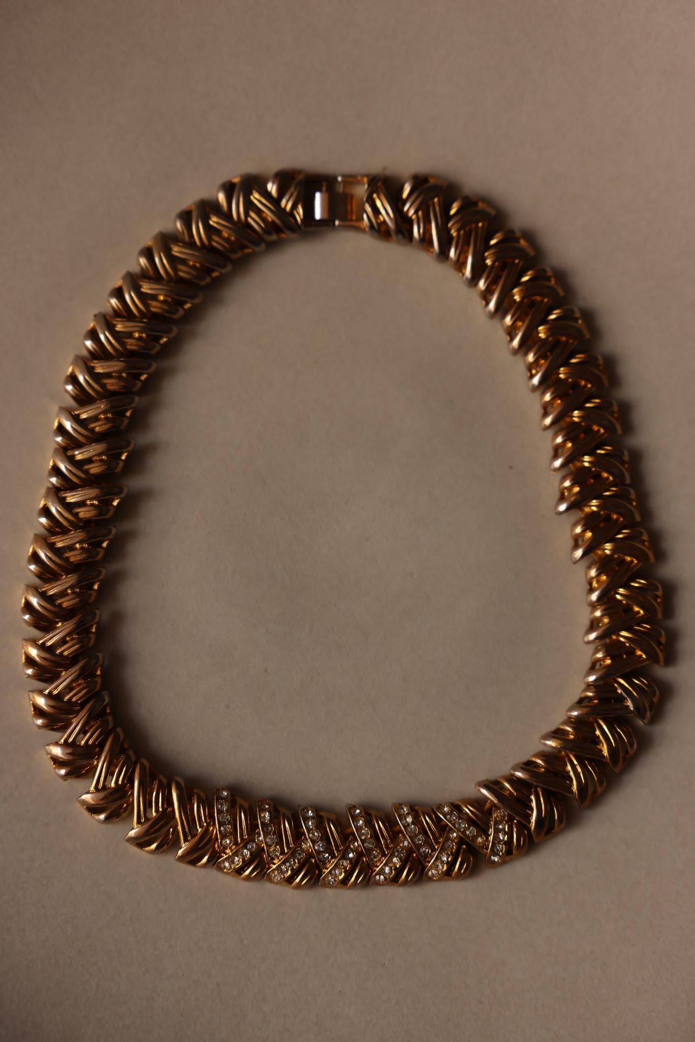 Gold-Tone Rhinestone Woven Necklace|Vintage Baazaar 