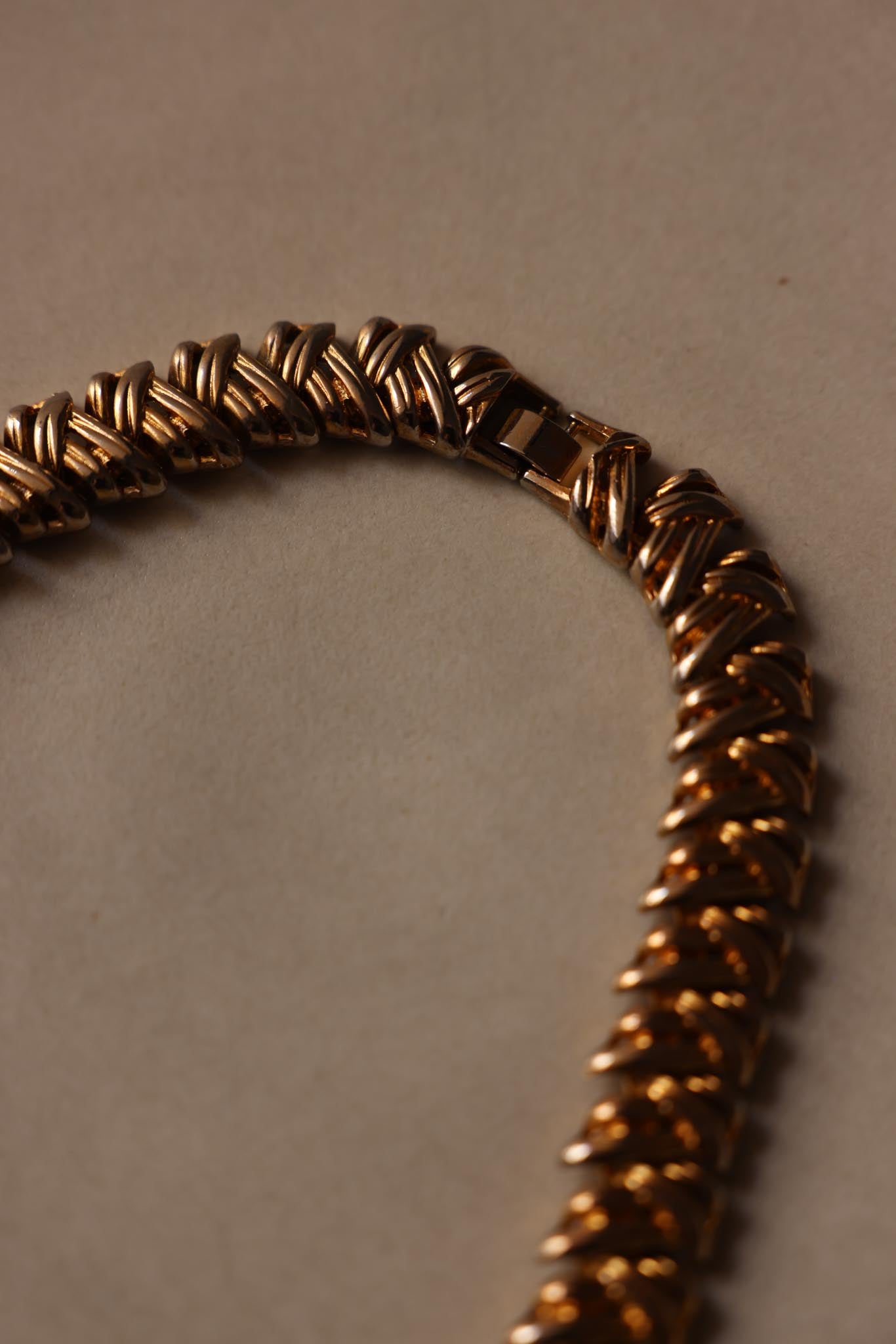 Gold-Tone Rhinestone Woven Necklace|Vintage Baazaar 