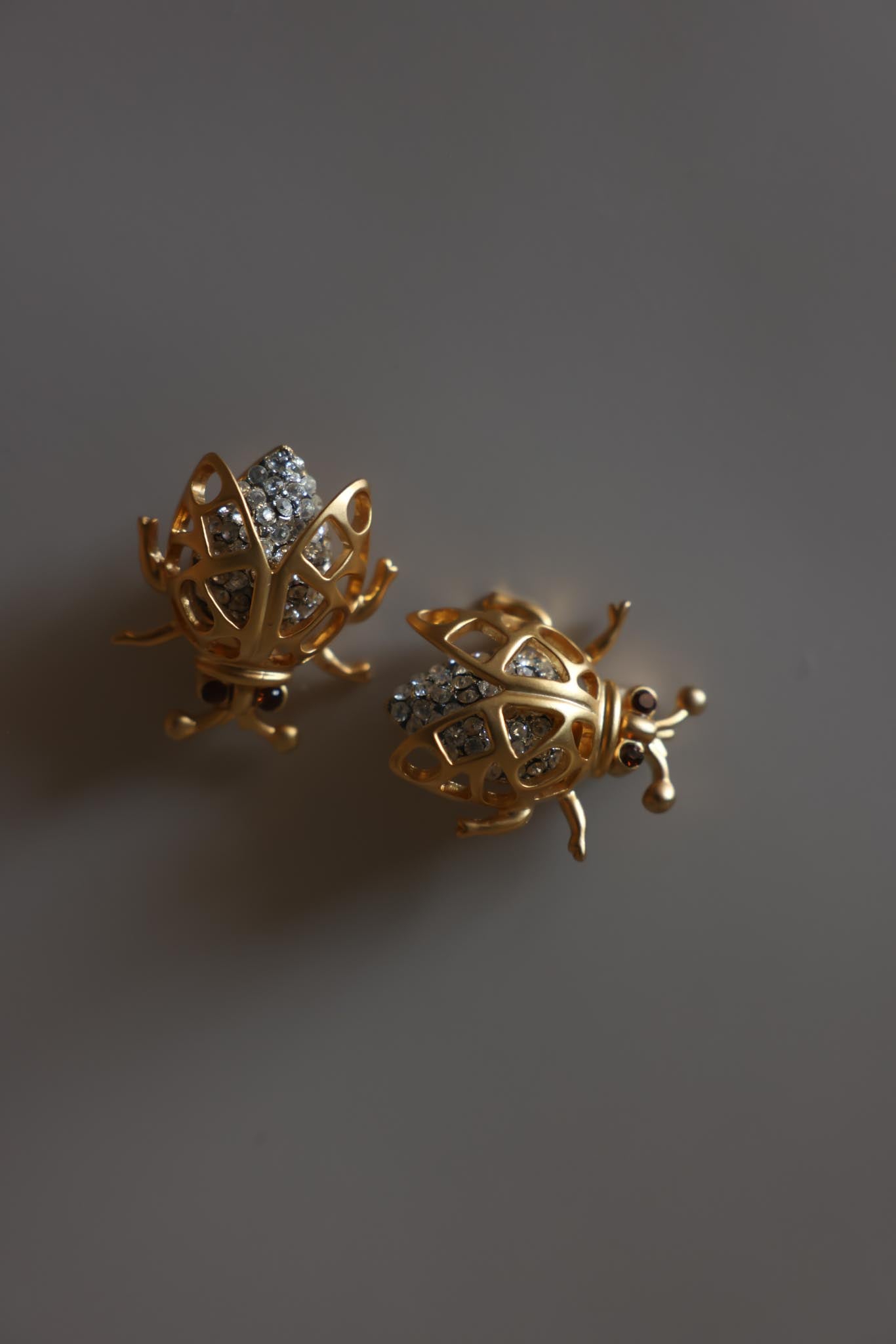 1980s Rhinestone Ladybug Clip-On Earrings